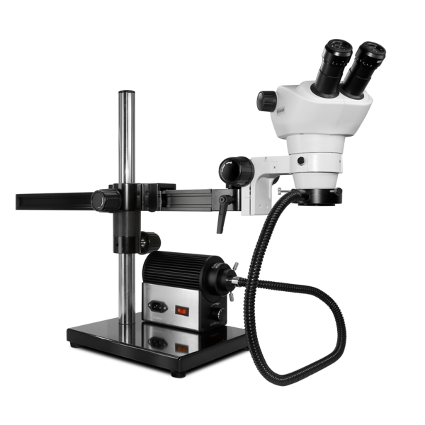 Scienscope NZ Stereo Zoom Microscope And Fiber-Optic LED Light On Gliding Stand NZ-PK5-AN